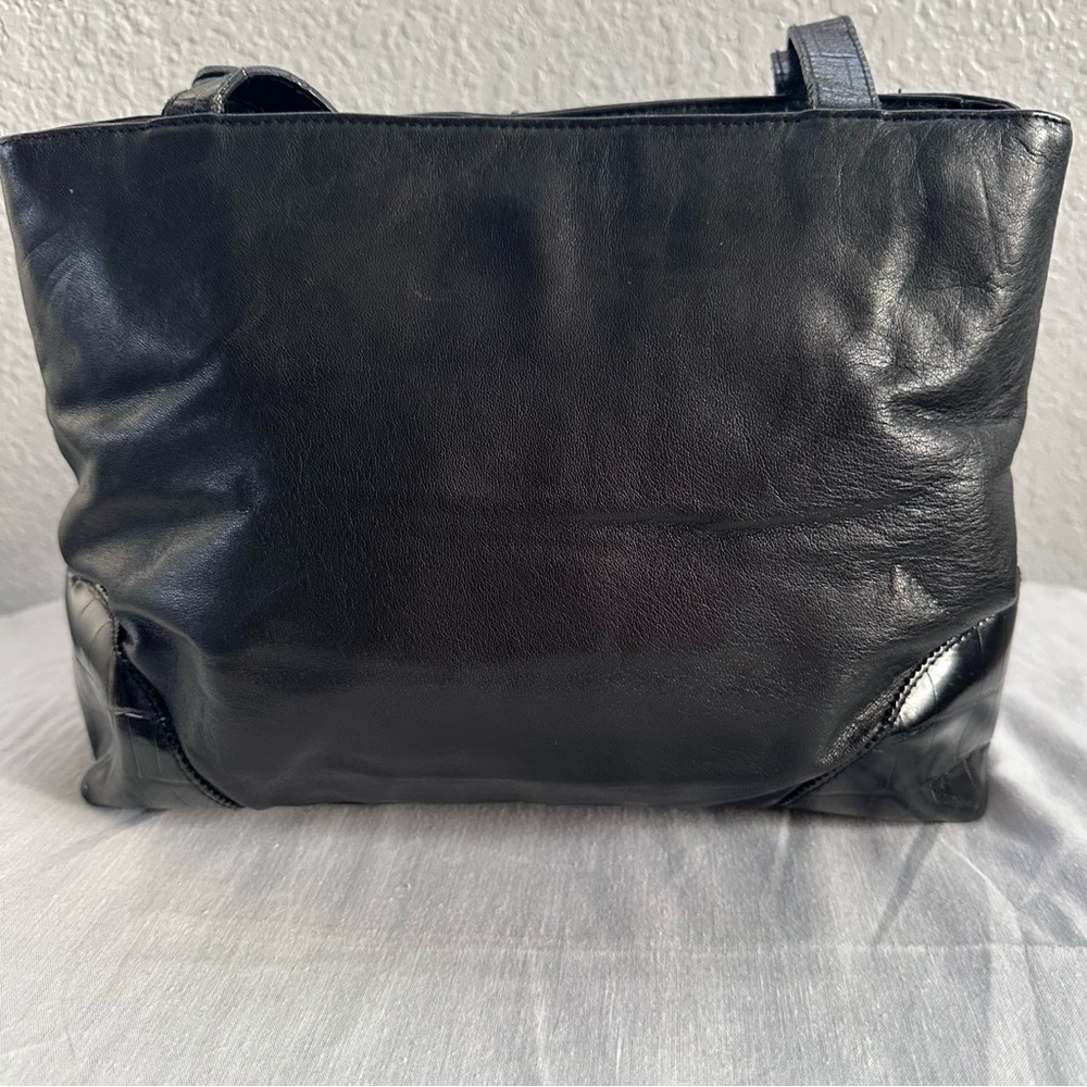 Etienne Aigner Black Leather Tote Bag | Croc Embossed Trim | Shoulder Bag - Picture 5 of 15